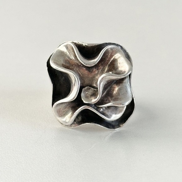 Silpada 925 Sterling Silver Large Chunky Modernist Flower Band Ring Size 6.25 - Picture 2 of 10